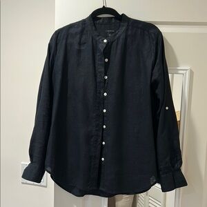 Ann Taylor Black Casual Button Down Shirt with Mandarin Collar